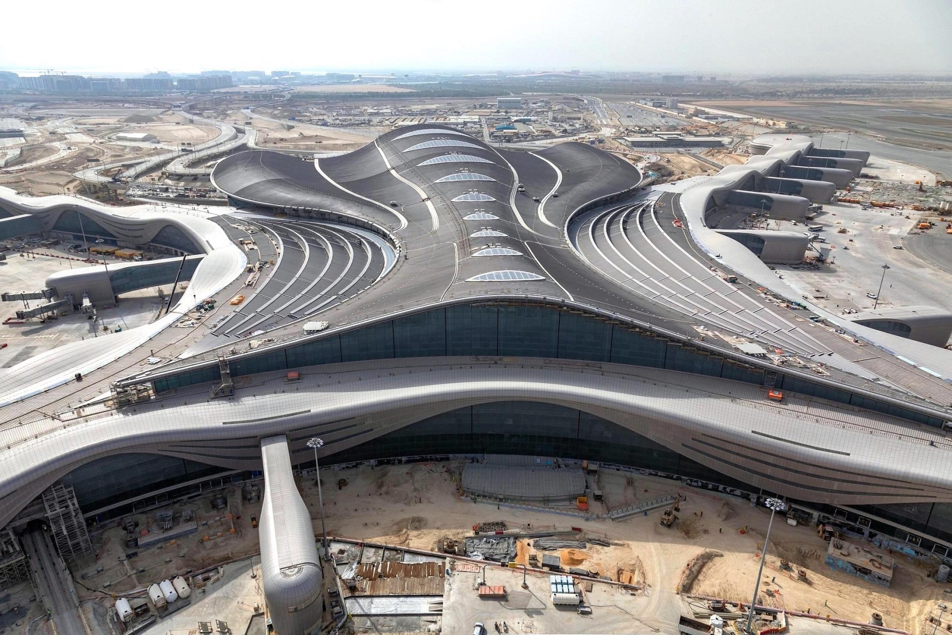 Abu Dhabi airport terminal building aerial view