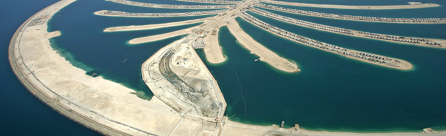 Palm Jumeirah Dubai aerial night view